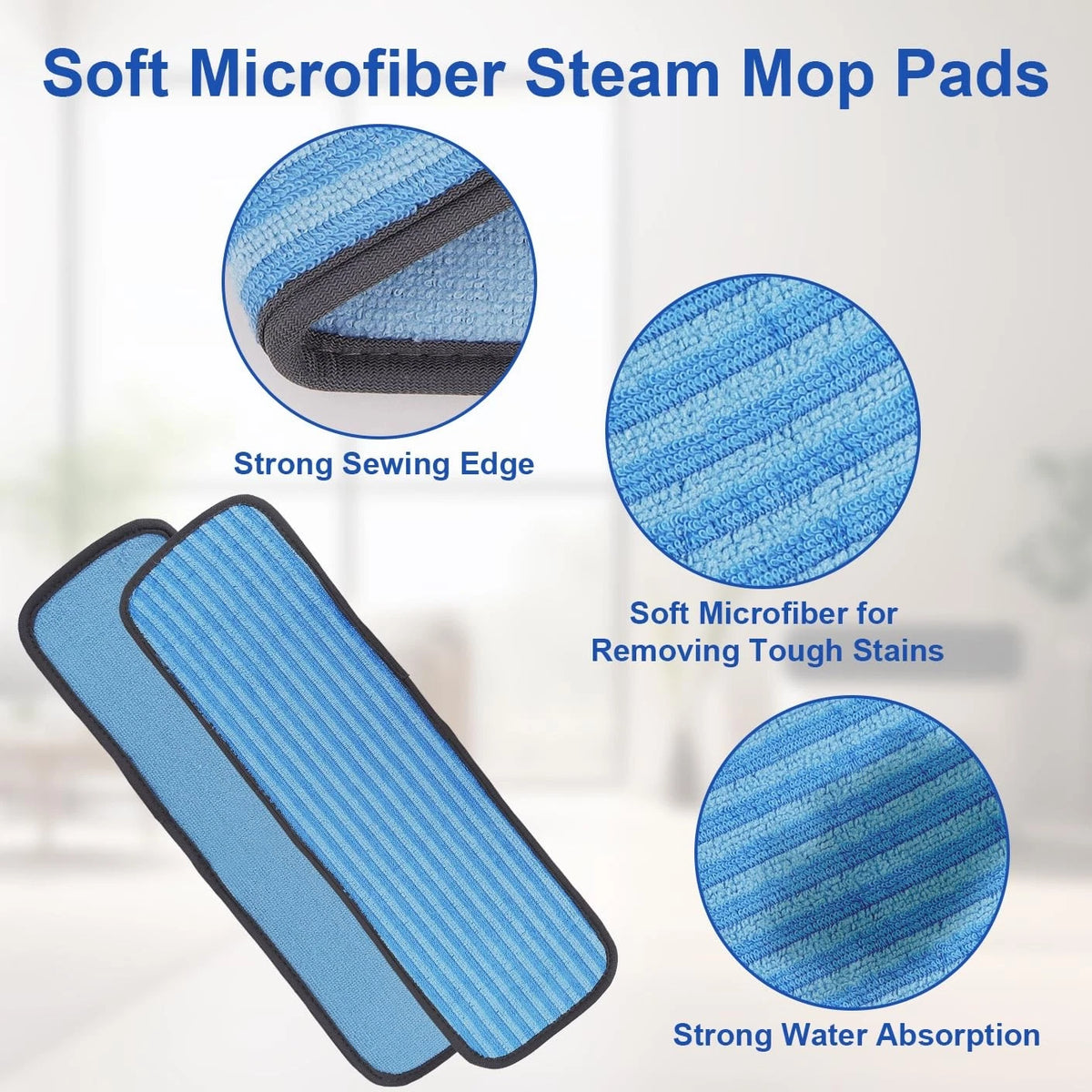 Microfiber Steam Mop Pads Compatible with 2cleaning pads+2chenille pads, Blue
