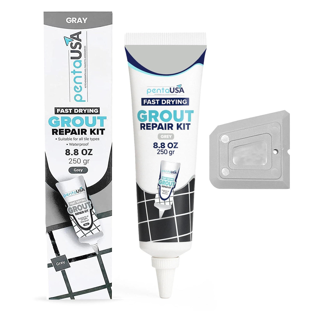 PentaUSA Tile Grout Repair Kit - Premixed Acrylic Sanded for Gray