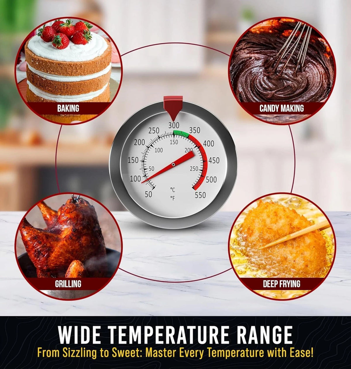 CRAFT911 Candy Thermometer with Pot Clip - Deep Fry Oil for White