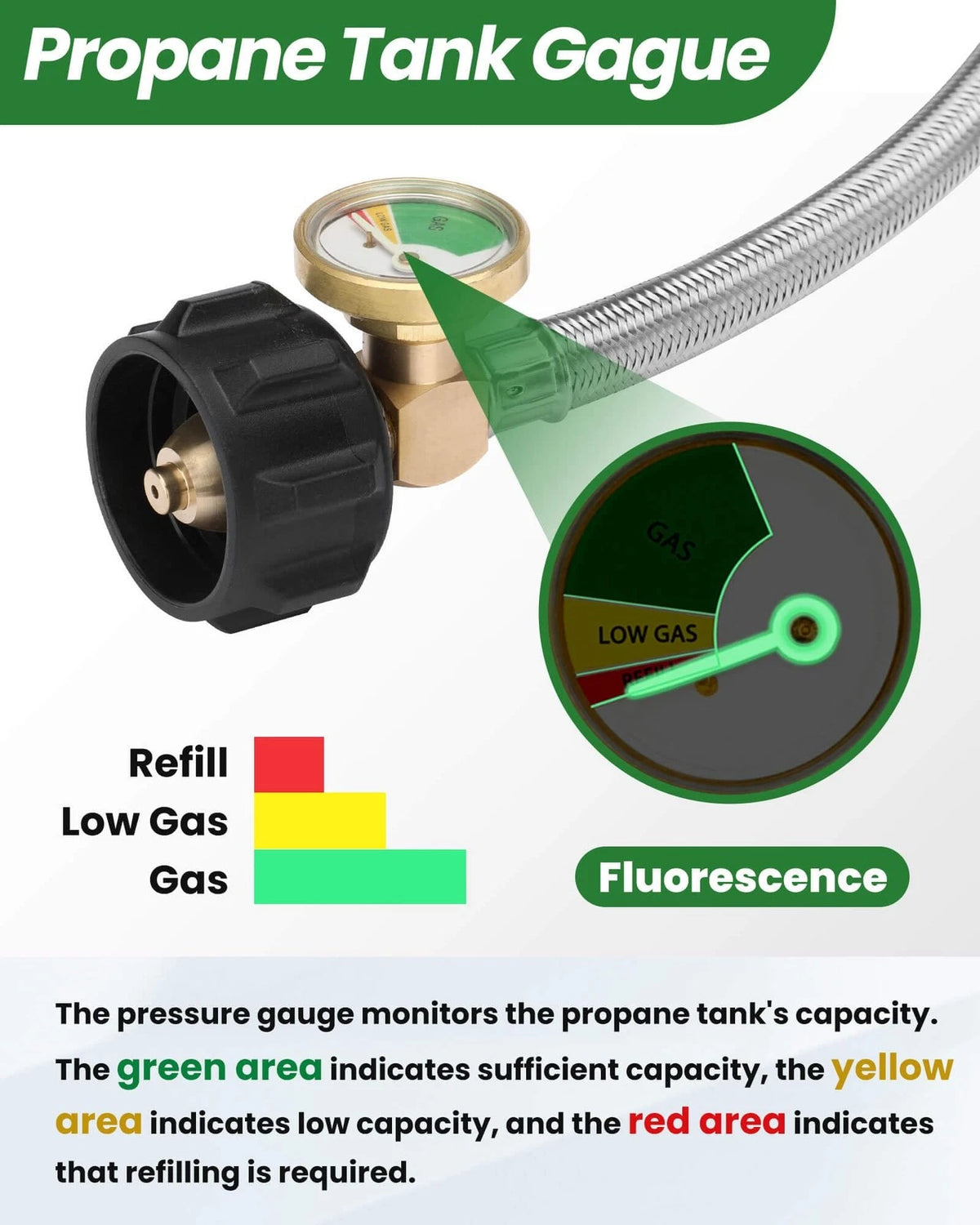 15-Inch RV Propane Tank Hose with Gauge, 15 inch rv propane hose, 15inch