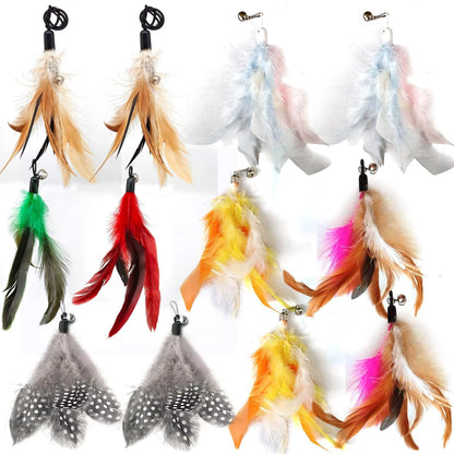 12 Pack Cat Wand Feather Toy Refills with 12 colored feather replacements