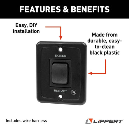 Solera 40 AMP Power RV Awning Interior Replacement Switch Kit and Plate Black