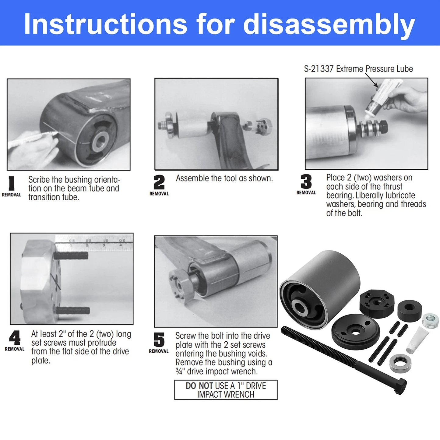 Bushing Installation Tool for Hendrickson Part # S21307, E9575, TRB5912-T