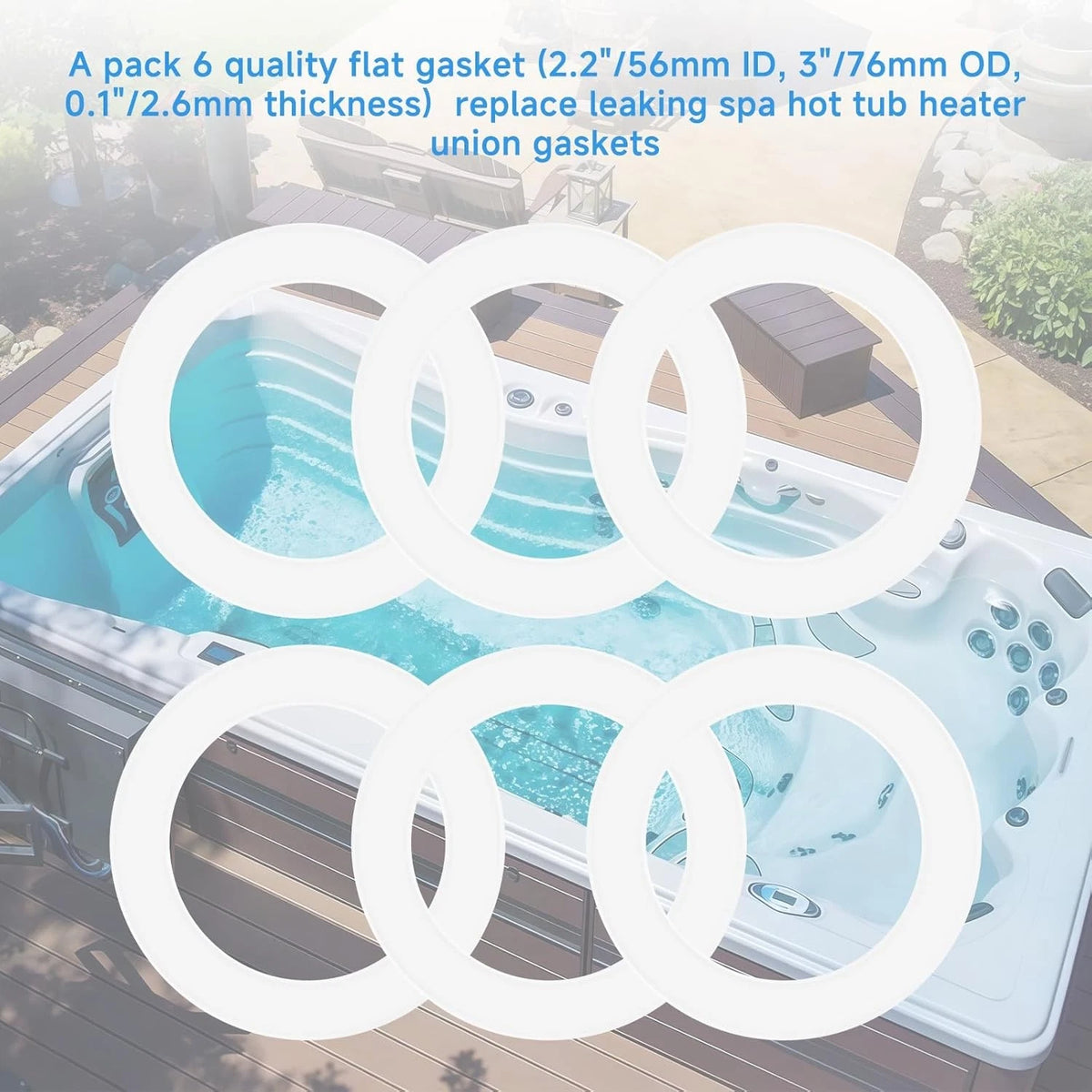 (6pcs) Spa Hot Tub Pump Heater Union Gasket/O-Ring, 2.2" ID, 3" OD, White