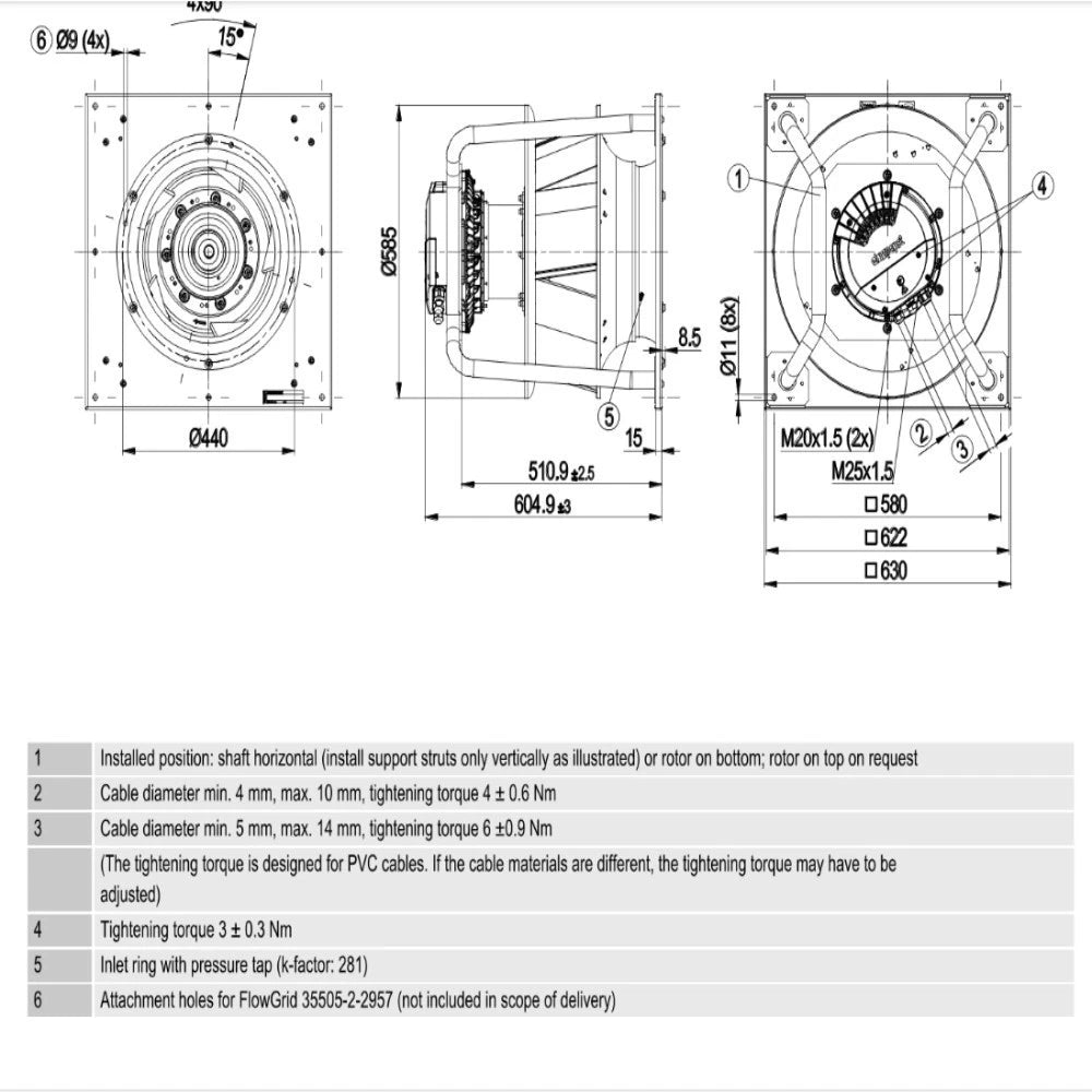 K3G560-PC10-L1 for ebmpapst EC 400VAC 9.2A for Air Handling Unit Cooling Fan