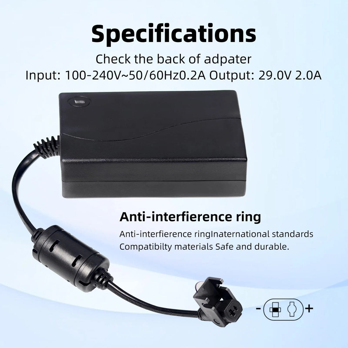 Universal Power Cord for Recliner Chair - 2-Pin 29V 2A Cord, Black