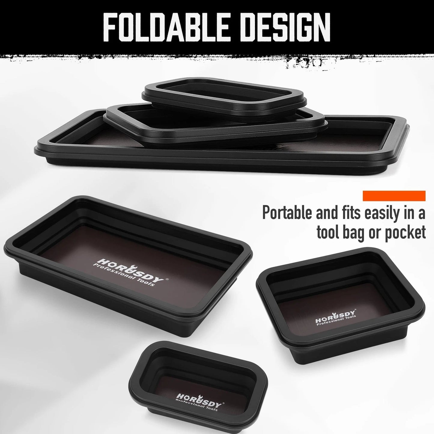 HORUSDY 3-Piece Magnetic Parts Tray Set, Black