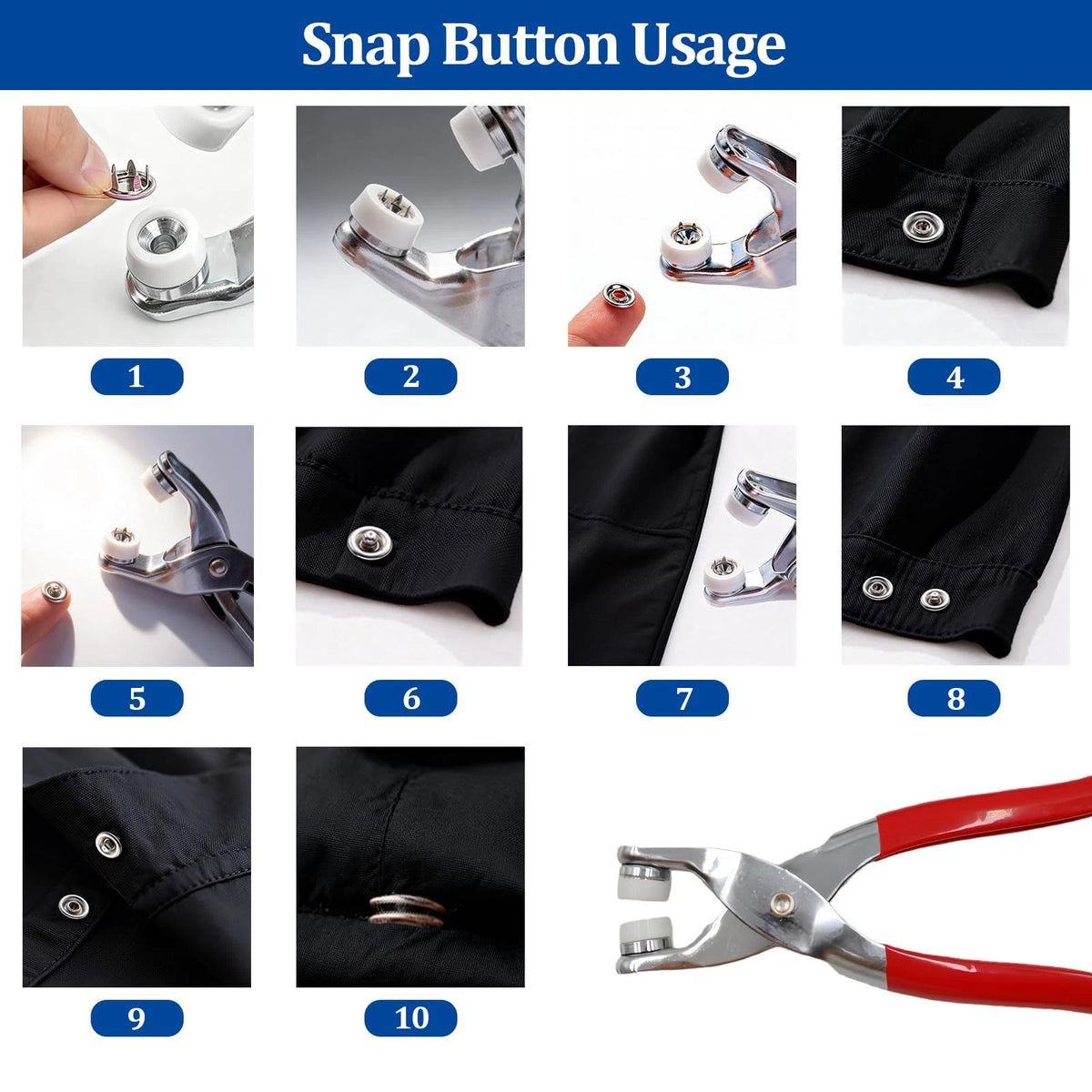 100 Sets Snap Button Kit with 10 Colors,Metal Snaps Buttons Multicolor