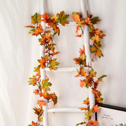 Artiflr 2 Pack Fall Maple Leaf Garland Clearance - 6.5ft/Piece Orange- Green