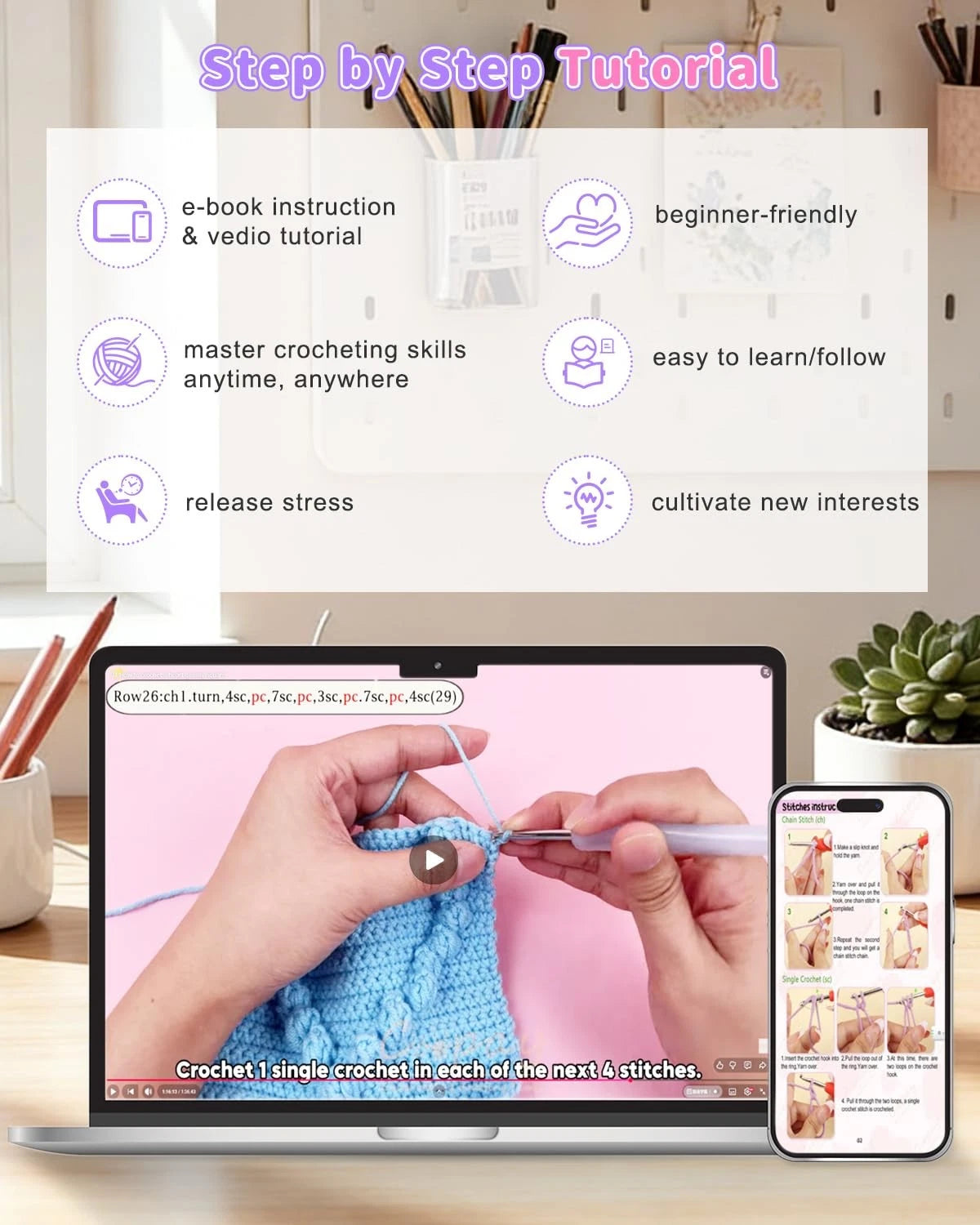 Coopay Crochet Kit for Beginners, GS Blanket Kit, Pinkish-Purple Heart-Shaped