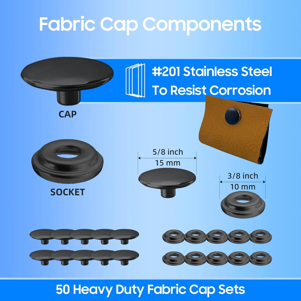 Canvas Snap Kit, Stainless Steel Snaps Marine Grade for Boat Black