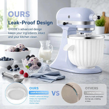 GVODE Ice Cream Maker Attachment for KitchenAid Stand Mixers 2-Quart, White
