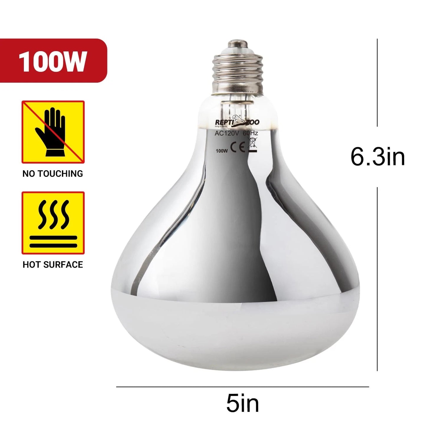 REPTI ZOO 100W Reptile Heat Lamp UVA UVB Light, Full Spectrum White