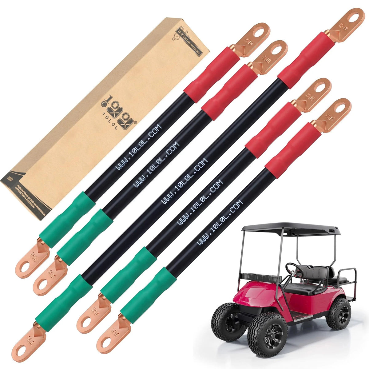 10L0L Golf Cart Battery Cables 4 Gauge for 36v & 48v 4 Gauge, Red & Green