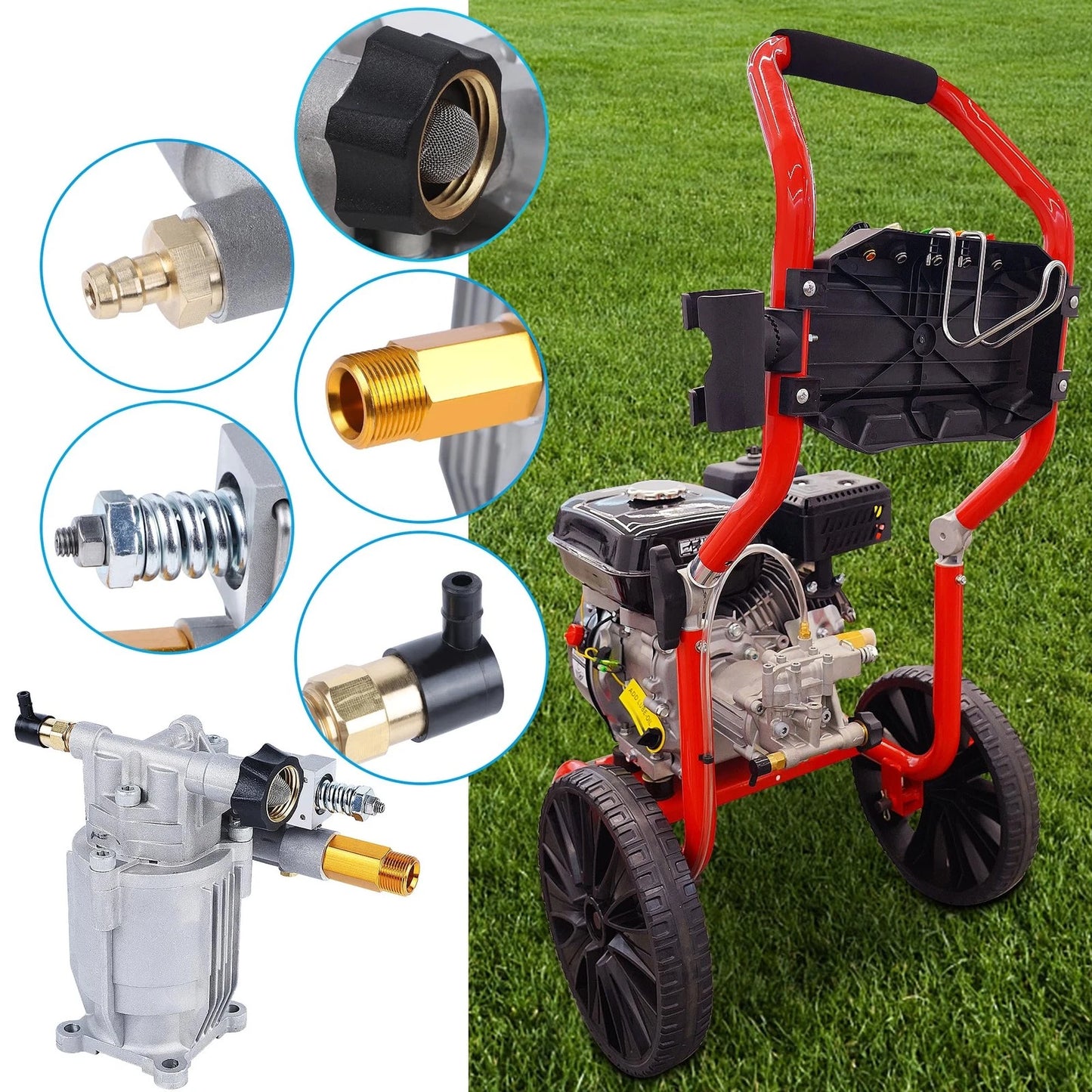Biswing Pressure Washer Pump, 3/4" Shaft Horizontal Axial Plunger, Silver