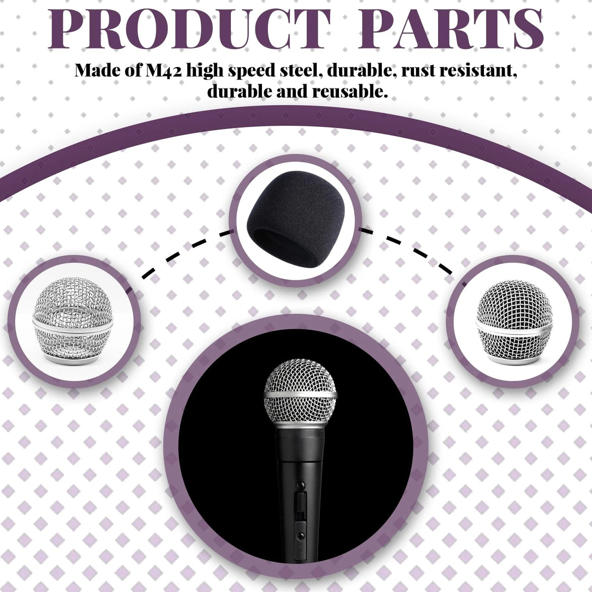 Cionyce 4 Pack SM58 Microphone Head Replacement Standard Size SM58, Silver