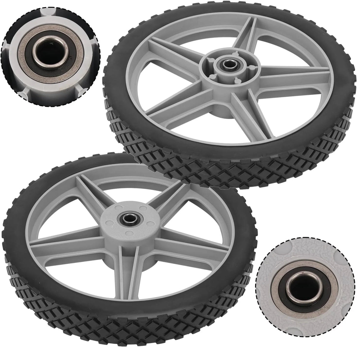 2 Pack Spoked Plastic Wheel and Tire, 12 x 12 inches, black+ gray