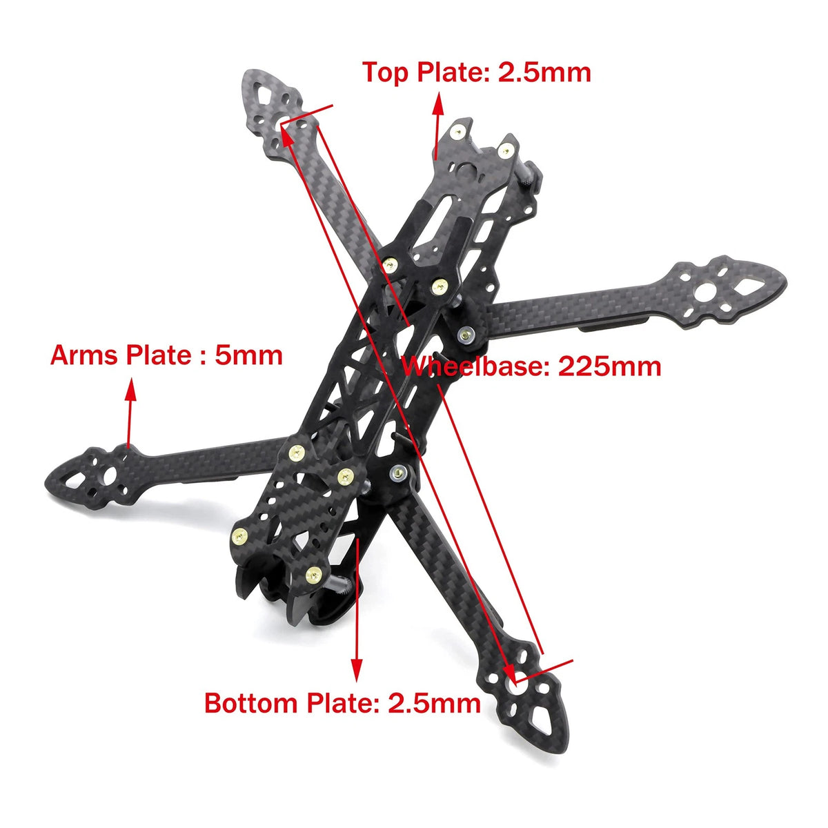 FPVDrone 225mm FPV Racing Drone Frame 145mm x 172mm, 5 inch drone frame