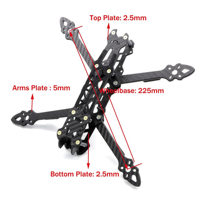 FPVDrone 225mm FPV Racing Drone Frame 145mm x 172mm, 5 inch drone frame