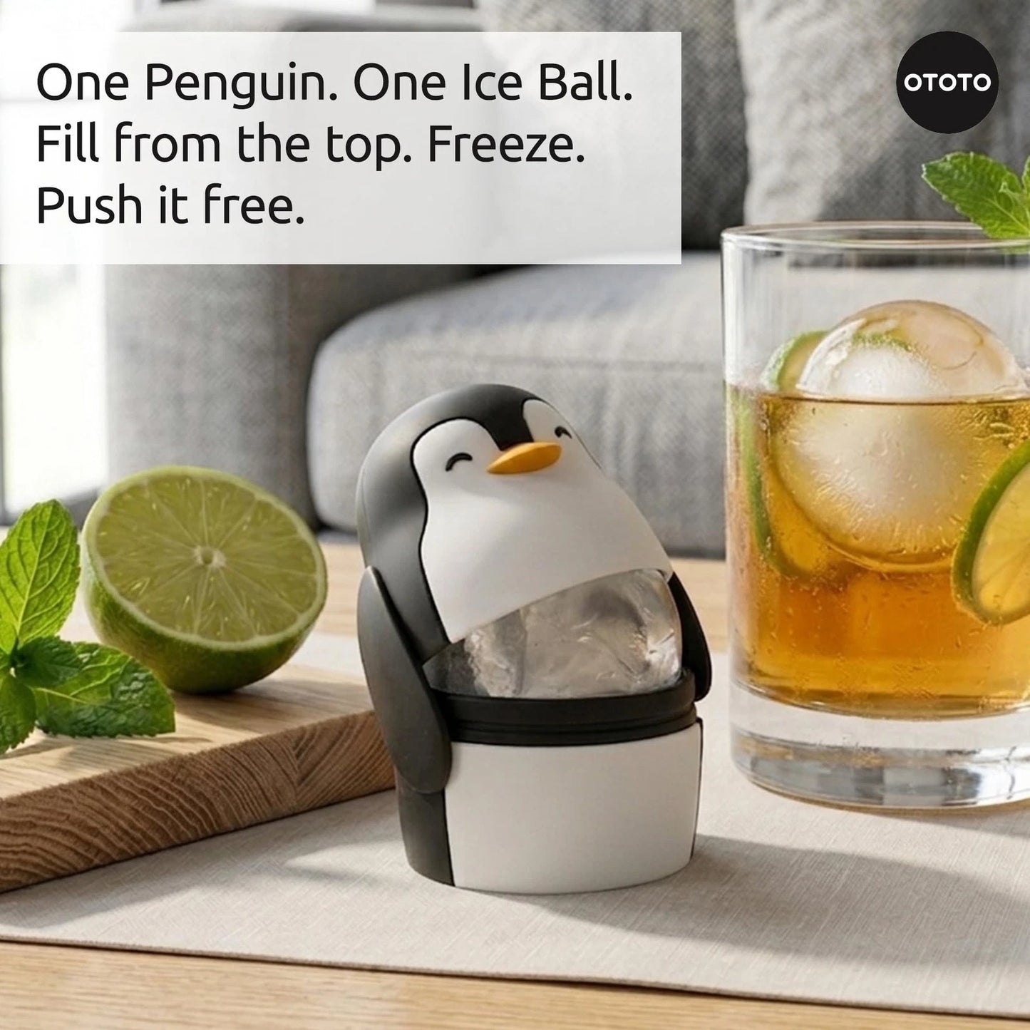 OTOTO Ice Ball Mold - Penguin Shaped Single Round One Size, Black