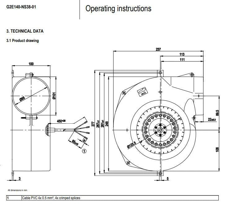 Ebmpapst G2E140-NS38-01 Blower Fan 230V 115W 0.51A Tubo Centrifugal Cooling Fan