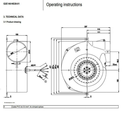 Ebmpapst G2E140-NS38-01 Blower Fan 230V 115W 0.51A Tubo Centrifugal Cooling Fan