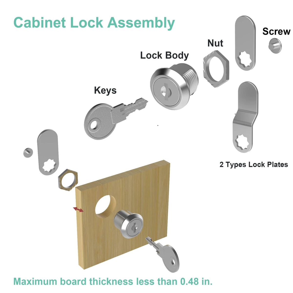 inBovoga 6 Pack Cabinet Locks with Keys, 5/8" 6 5/8 Inch Silver, Silver
