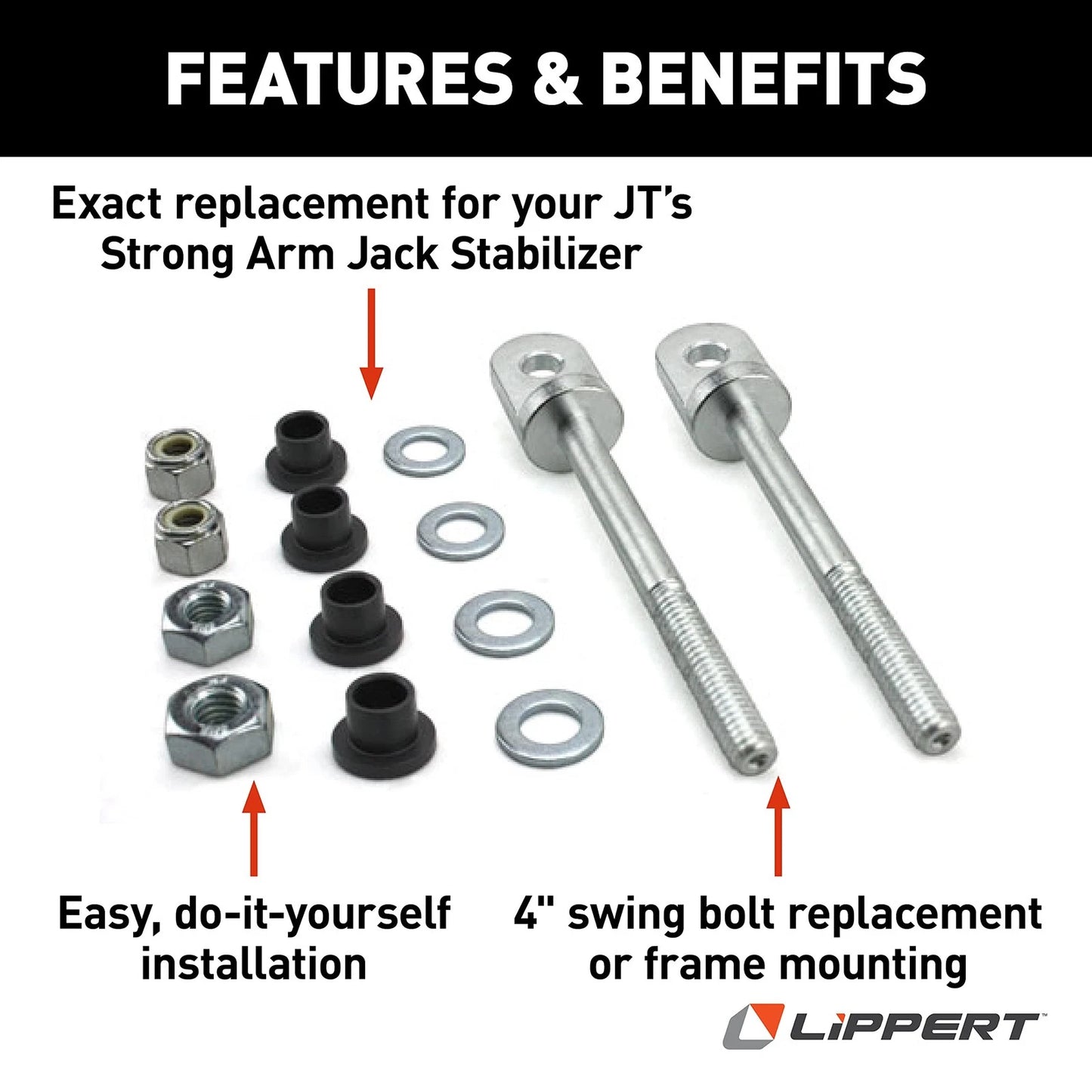 JT's Strong Arm Replacement RV Jack Stabilizer 4" Swing 4 Inch, Black,Silver