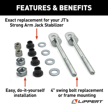 JT's Strong Arm Replacement RV Jack Stabilizer 4" Swing 4 Inch, Black,Silver