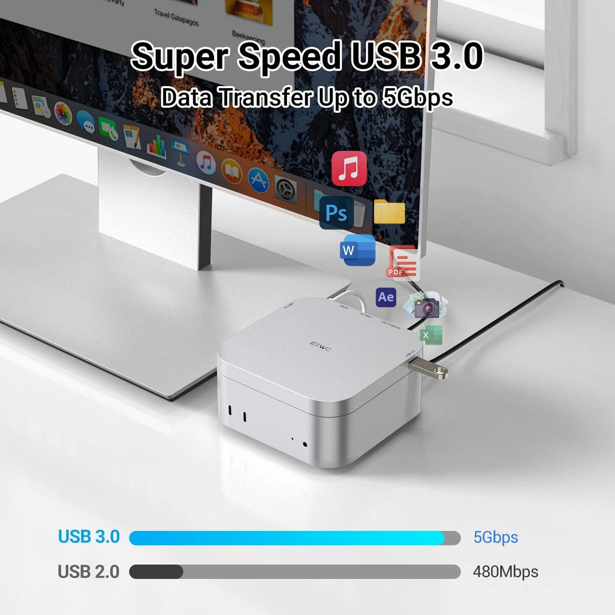 Mac mini M4 Dock Hub, Compatible with and Pro 2024, Silver