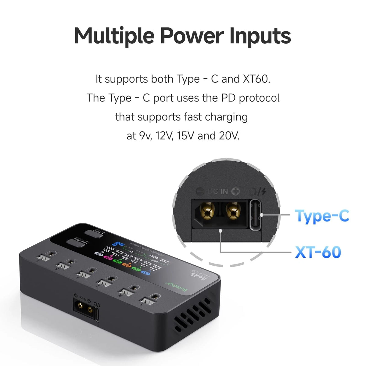ISDT E625 6 Ports 1S LiHV Battery Charger Board Portable Type-C Black