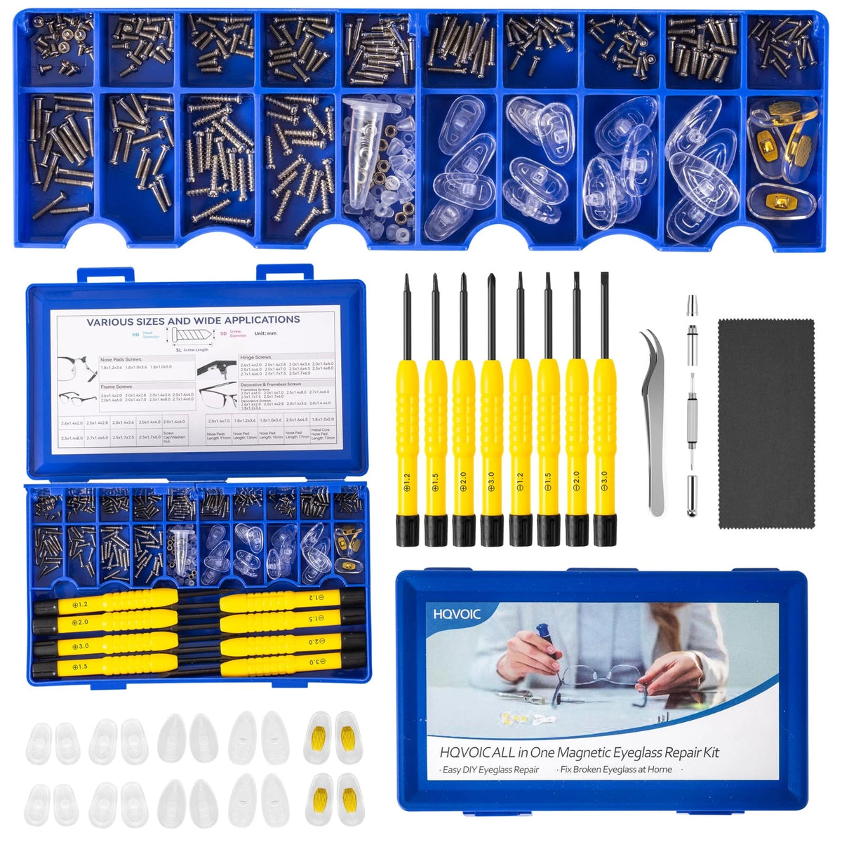 Upgraded All-in-One Magnetic Eyeglass Repair Tool Kit with Screws, Blue
