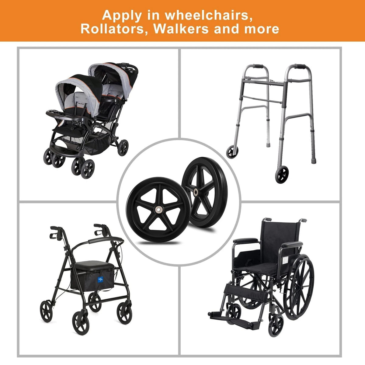 2Pcs 8 Inch Replacement Wheelchair 8 inch narrow, 8 Narrow 2 Pieces