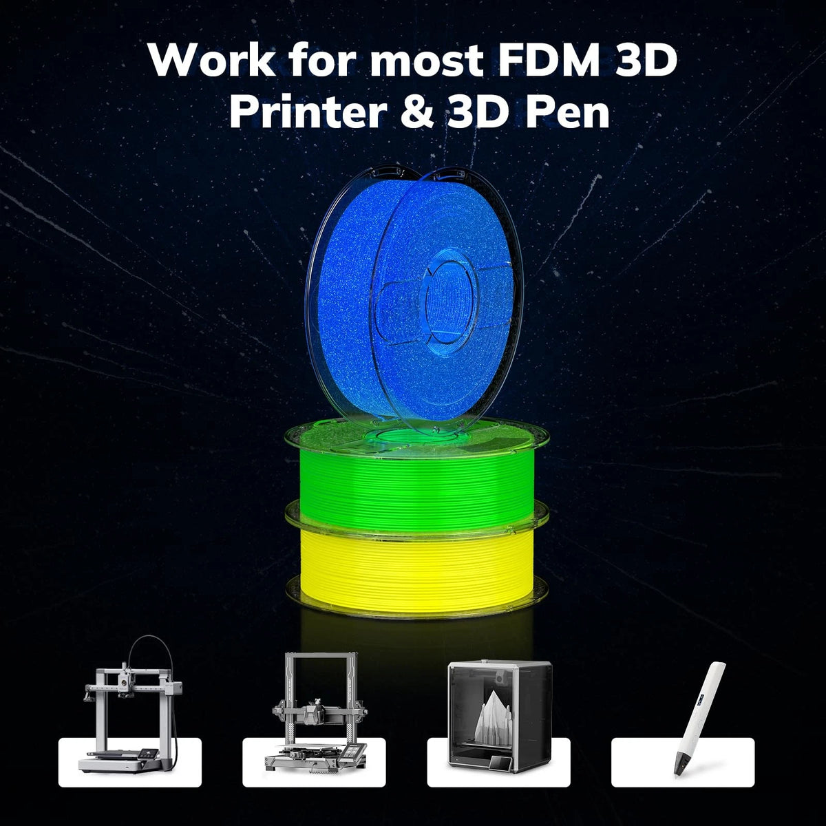 AMOLEN 3D PLA Printer Filament, 1.75mm Glow in 1KG, 1kg--glow Firefly Blue