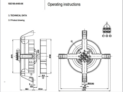 Ebmpapst R2E180-AH05-06 Cooling Fan 230VAC 0.51/0.63A 110/145W 2600/2850RPM Fan