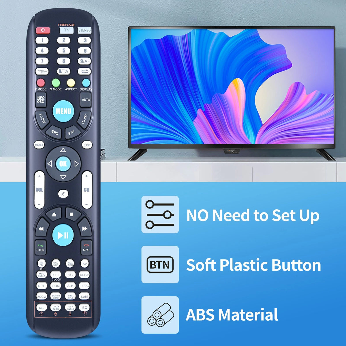 Replace Remote For Furrion Fireplace RV Camper DVD Unimote1 FUTVRS1-BL Smart LCD