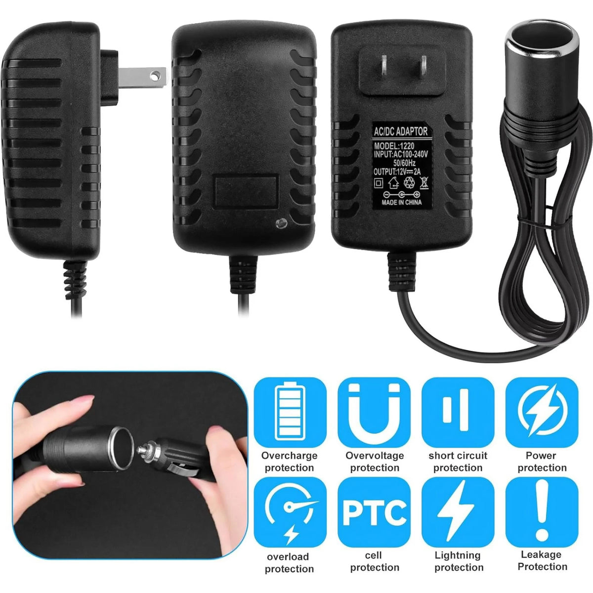 1PCS Car Cigarette Lighter Converter Equipped With LED Charging Indicator