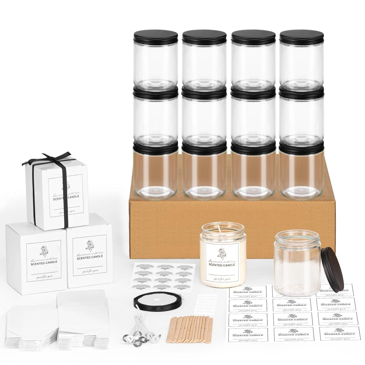 FavorFlavor Glass Jars for Candle Making: 12P 8oz 12×8oz, Black Lids-12pcs