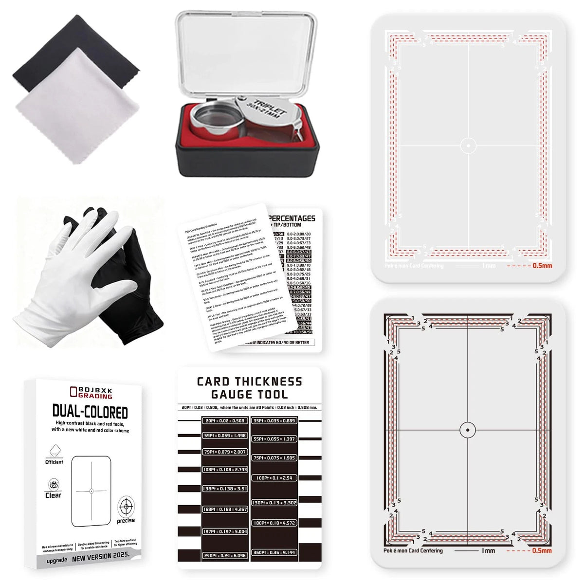 BDJBXK Card Centering Grading Tool Set for conventional, Black and White