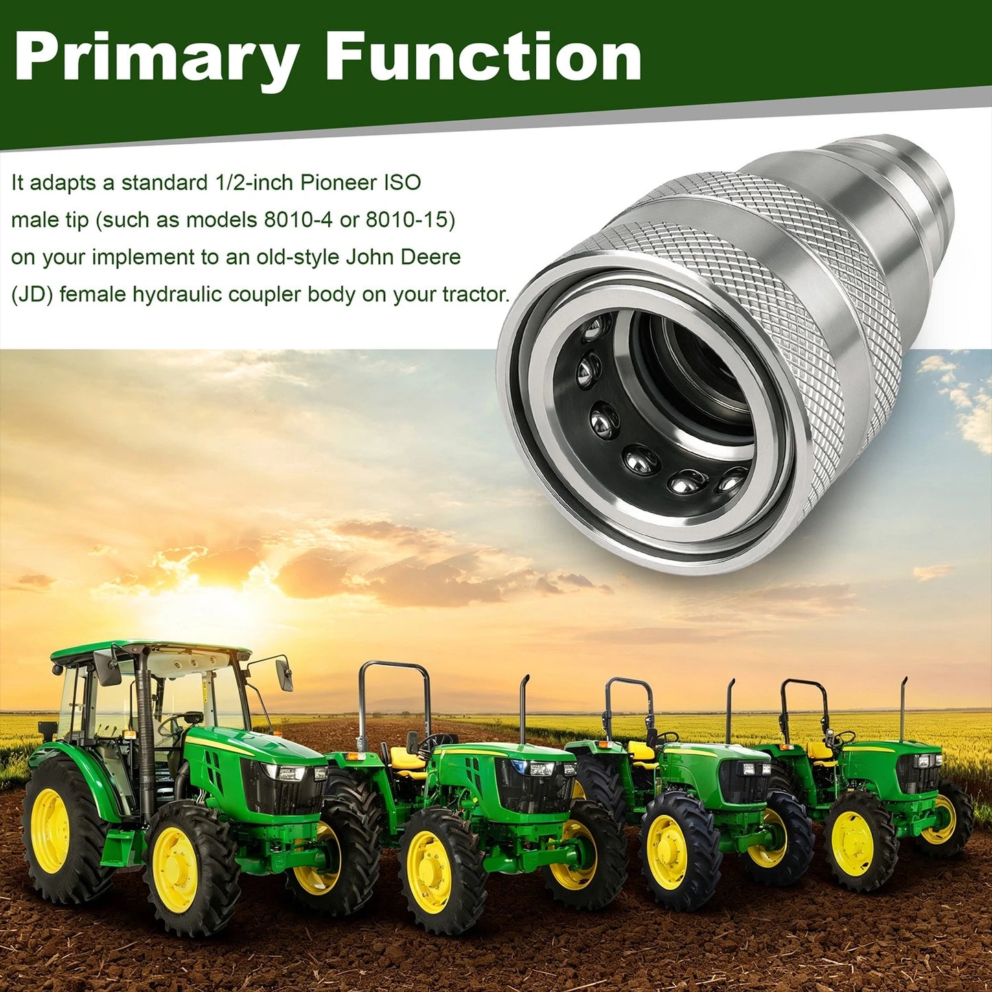 Hydraulic Quick Coupler Adapter Pioneer 4060-4MB Old JD to ISO Male Tip