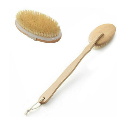 Durable Natural Long-Handled Bath Shower Body Back Dry Skin Spa Scrubber Brush A