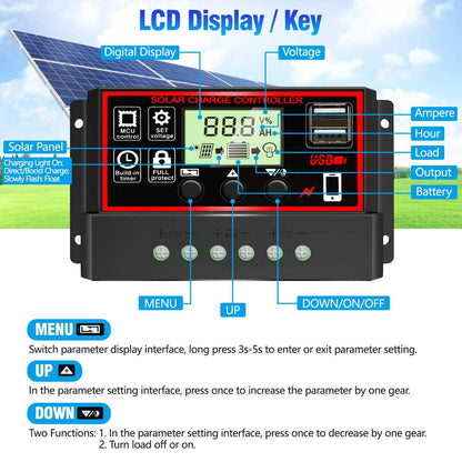 [Upgraded] 30A Solar Charge Controller, Black Panel 30A, red|black