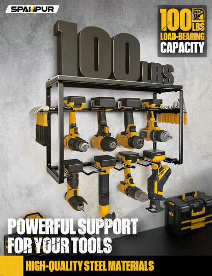 Spampur Power Tool Organizer, 8 Drill Holders Wall 8 Slots, Black