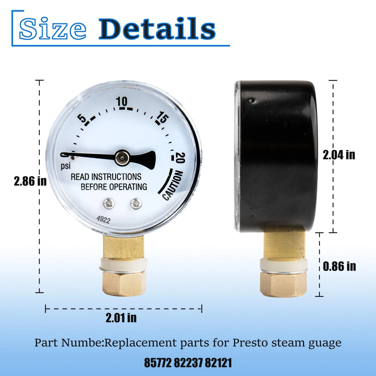 Stainless Steal Cooker Pressure Guage,Replace for Presto 85772 0, silver