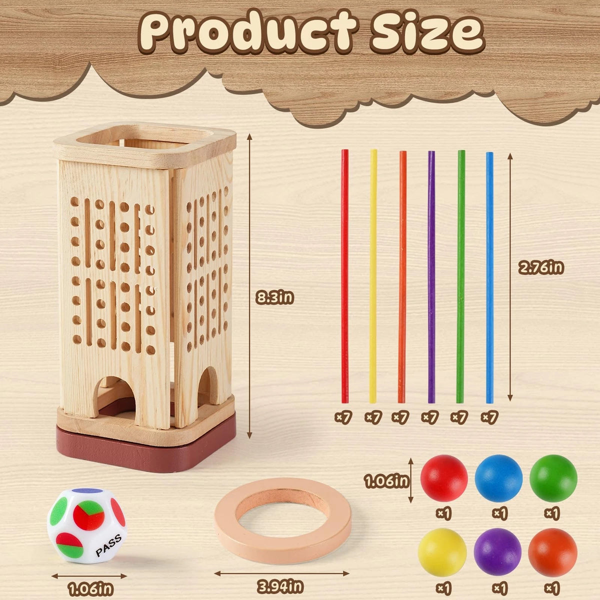 Pinshoon Montessori Game Wooden Board Game, Multiplayer for Kids 8.3inch, Red