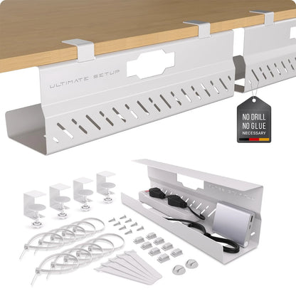 Under Desk Cable Management Tray no Drill – Wire 2 pieces set, White