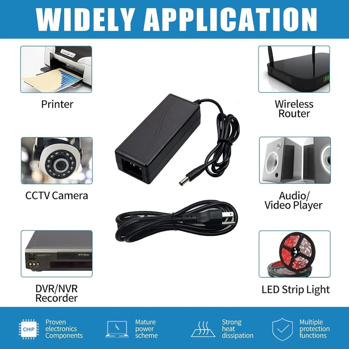 24 Volt 6 Amp Power Supply,100-240V AC to DC 24V 6A 5A 4A 3A 2A 1A black