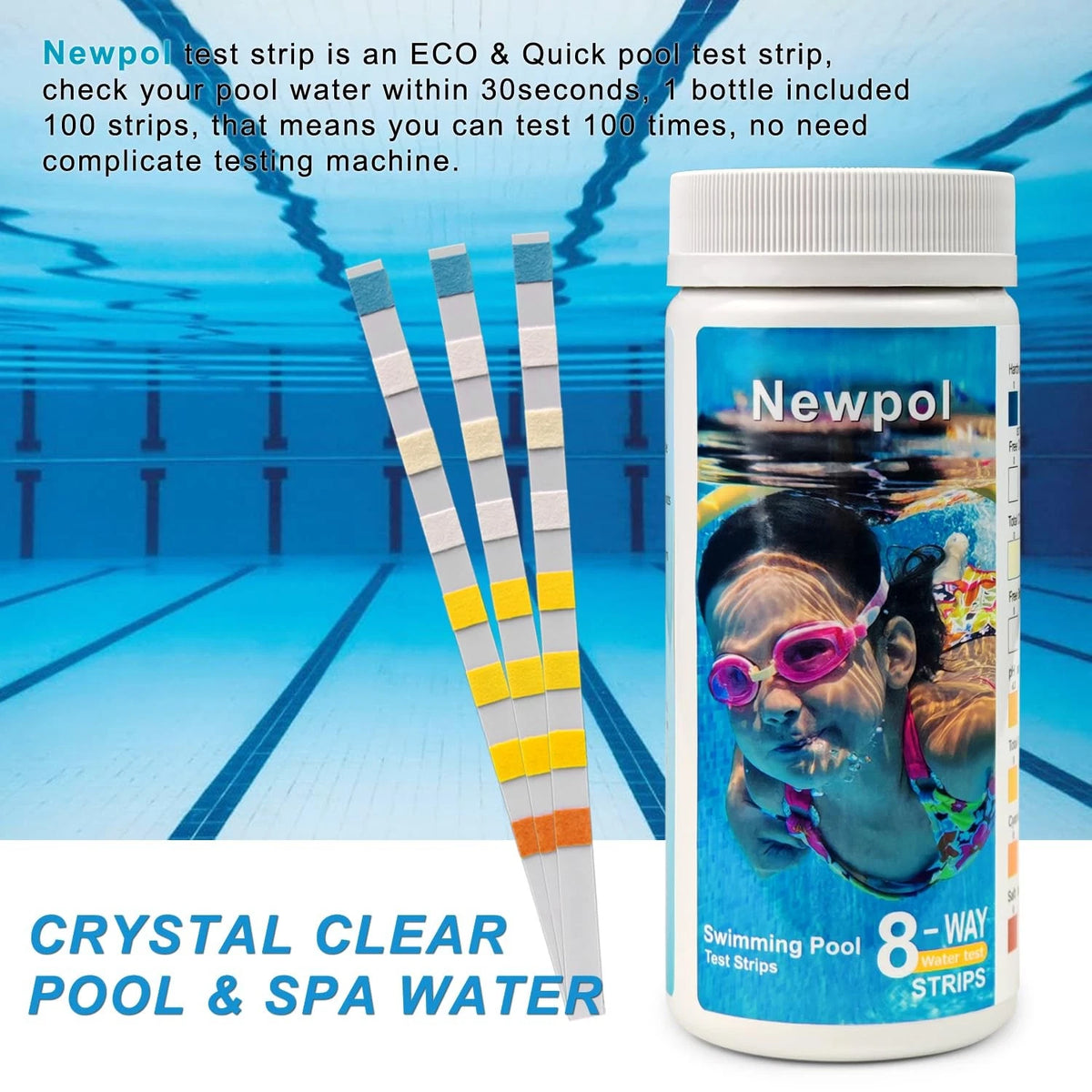 pol 8-in-1 Pool Test Strips, 100 Strips Water Testing for Swimming Pool,...