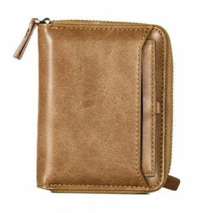 Fashion Men's Leather Business Wallet W/ Coins Pocket Zipper Purse Brown ww