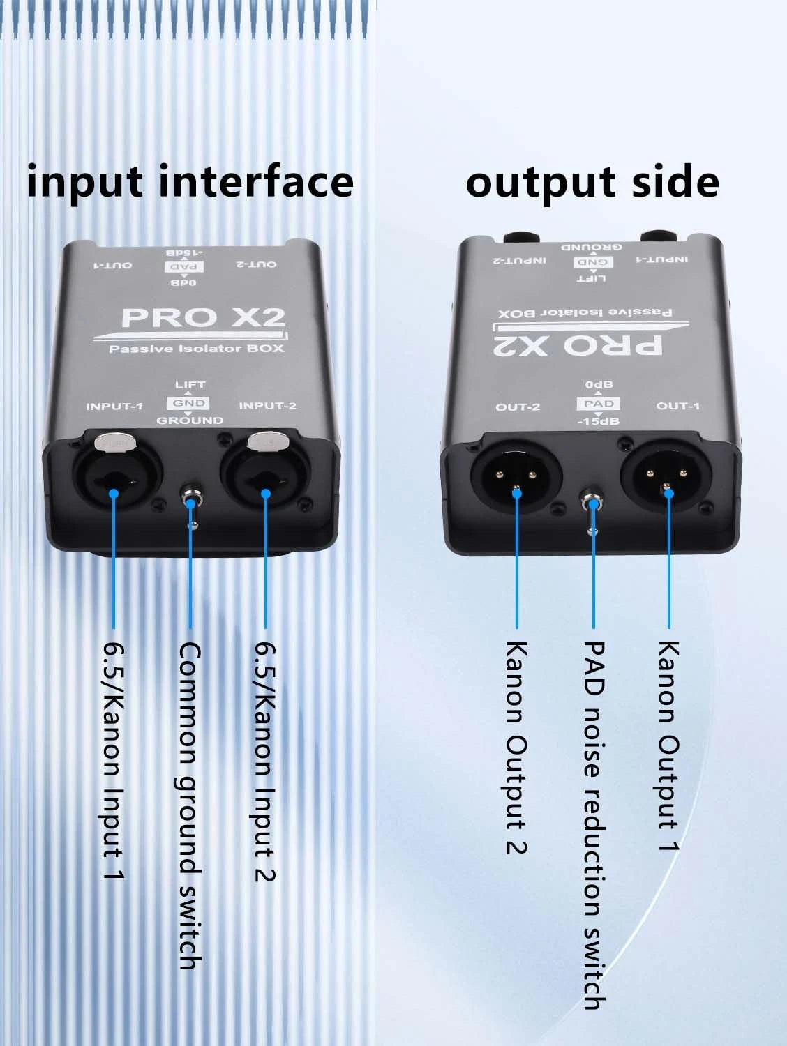 GINTOOYUN Pro Passive Stereo Direct Connection Box 2-Channel Audio black